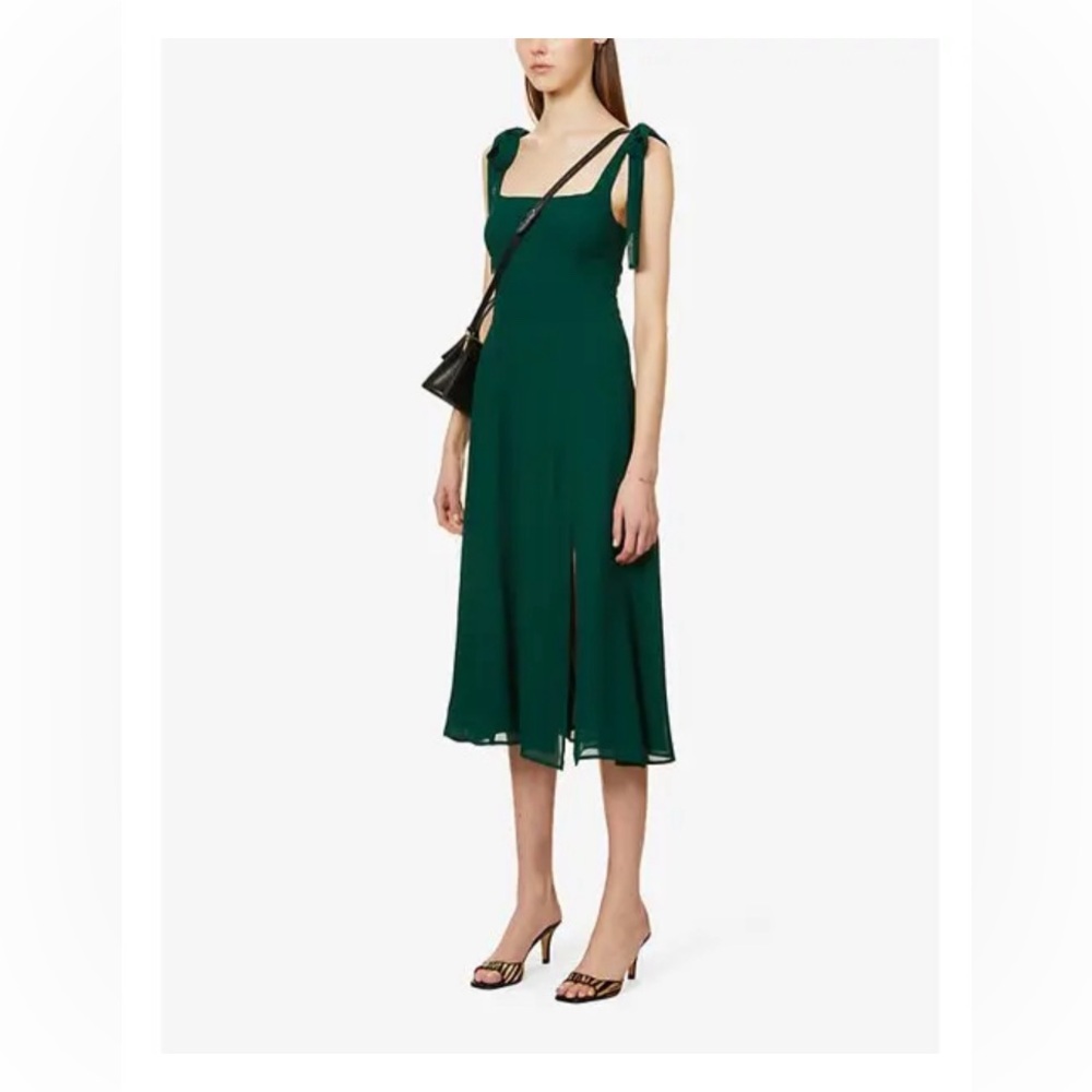 Reformation Green Emerald Twilight Square-Neck Crepe Midi Dress 6 - Picture 4 of 11